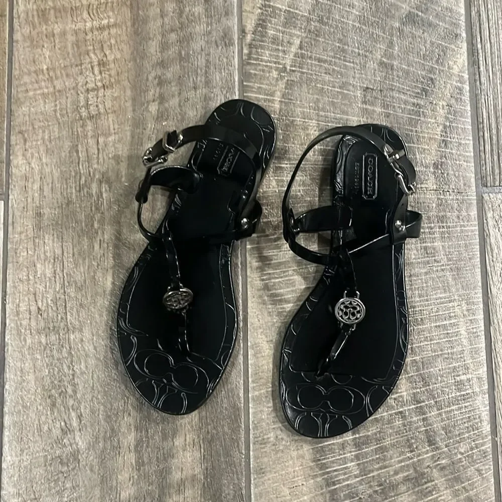 Coach black logo sandals